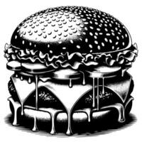 noir et blanc illustration de une savoureux grillé cheeseburger vecteur