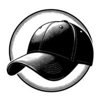 noir et blanc illustration de une Célibataire base-ball casquette vecteur