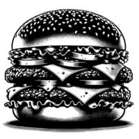 noir et blanc illustration de une savoureux grillé cheeseburger vecteur