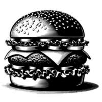 noir et blanc illustration de une savoureux grillé cheeseburger vecteur