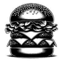 noir et blanc illustration de une savoureux grillé cheeseburger vecteur