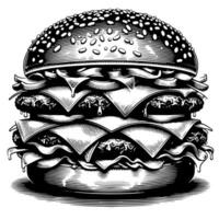 noir et blanc illustration de une savoureux grillé cheeseburger vecteur