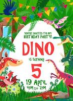 des gamins anniversaire fête prospectus avec marrant dinosaures vecteur