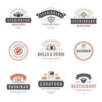 Sushi restaurant logos ensemble illustration. vecteur