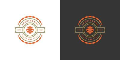 Sushi logo et badge Japonais nourriture restaurant avec Sushi Saumon rouleau asiatique cuisine silhouette illustration vecteur