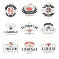 Sushi restaurant logos ensemble illustration. vecteur