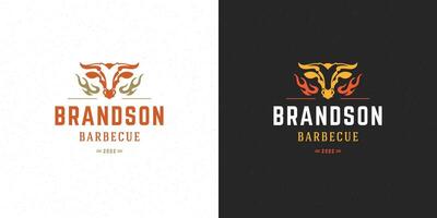 barbecue logo illustration gril steak maison ou un barbecue restaurant menu emblème taureau tête silhouette vecteur