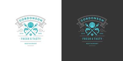 Fruit de mer logo ou signe illustration poisson marché et restaurant emblème modèle conception poisson silhouette vecteur