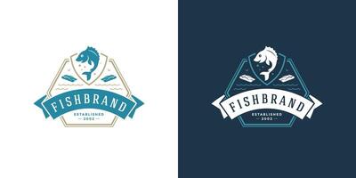 Fruit de mer logo ou signe illustration poisson marché et restaurant emblème modèle conception poisson silhouette vecteur