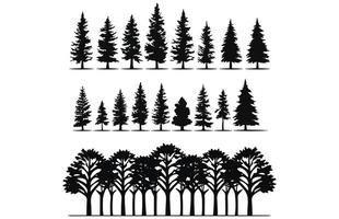 arbre silhouettes illustration ensemble, arbre silhouette isolé sur blanc Contexte paquet vecteur