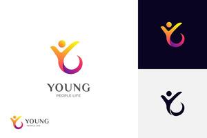 création de logo lettre initiale y personnes. mode de vie abstrait des jeunes avec une conception d'icône de symbole de logo heureux pour un élément de conception de vie saine vecteur