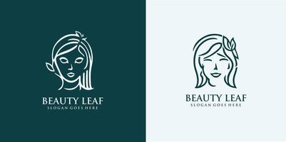 beauté feuille logo modèle, feuille avec femmes visage logo conception concept, eps dix pro illustration. vecteur