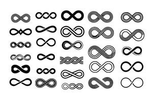 unique et professionnel ensemble de infini symboles ensemble. infini symbole ensemble, infini symbole collection. pro icône logos ensemble. noir co ntours de différent formes, épaisseur et style isolé sur blanche. vecteur