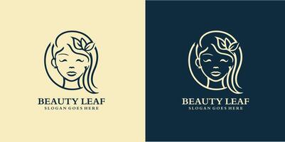 beauté feuille logo modèle, feuille avec femmes visage logo conception concept, eps dix pro illustration. vecteur