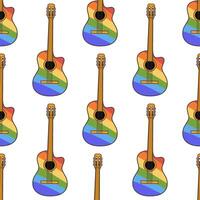 lgbt drapeau coloré acoustique guitare sans couture modèle. illustration dans dessin animé style. Années 70 rétro clipart conception. vecteur