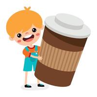 mignonne dessin animé enfant en buvant café vecteur