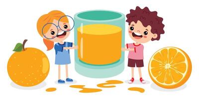 dessin animé enfant en buvant Orange jus vecteur