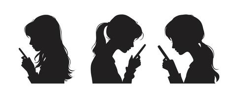 silhouette de une femme avec une téléphone intelligent. vecteur