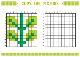 copie le image, Achevée le la grille image. éducatif feuilles de travail dessin avec carrés, coloration cellule domaines. enfants préscolaire activités. dessin animé, pixel art. feuille vignes illustration. vecteur