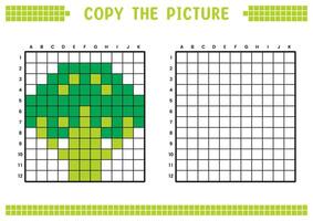 copie le image, Achevée le la grille image. éducatif feuilles de travail dessin avec carrés, coloration cellule domaines. enfants préscolaire activités. dessin animé, pixel art. brocoli illustration. vecteur