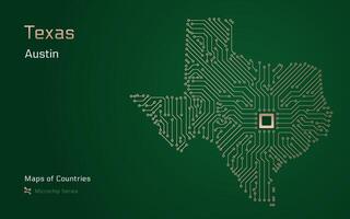 Texas Etat carte avec une Capitale de Austin montré dans une puce électronique modèle. gouvernement électronique. vecteur