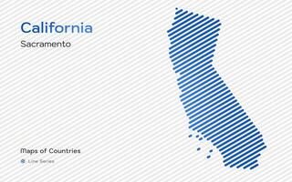 Californie carte avec une Capitale de sacramento montré dans une ligne modèle vecteur