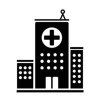 hôpital bâtiment icône silhouette illustration signe isolé sur carré blanc Contexte. Facile plat affiche dessin pour impressions. vecteur