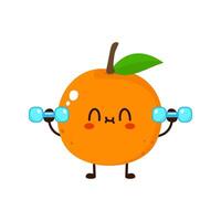 mignonne marrant Orange fruit est Faire Gym avec haltères vecteur