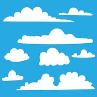 collection de nuages dessinés à la main. ensemble nuageux blanc abstrait isolé sur fond bleu. illustration vectorielle.doodle vecteur