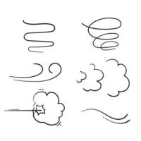 le vent dessiné à la main avec la collection de doodles d'icônes de ligne mince noire comprend la tempête, la vague, l'écoulement et le tourbillon. illustration vectorielle vecteur