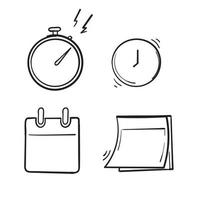 collection de chronomètre, calendrier, symbole d'horloge à vendre, icône de badges de compte à rebours, promotions spéciales limitées aux entreprises. Doodle dessiné à la main vecteur