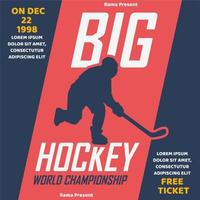 conception d'affiches grand championnat de hockey avec joueur de hockey tenant le bâton illustration à plat vecteur