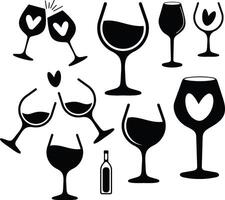 du vin verre clipart et bouteille silhouette paquet vecteur