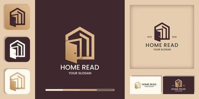 conception de logo de lecture à domicile, logo de bibliothèque et conception de carte de visite vecteur