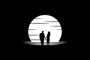 couple romantique au coucher du soleil pour la datation, la Saint-Valentin, la lune de miel, l'amour ou le vecteur de conception de logo de mariage