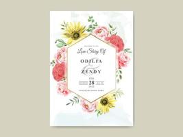 modèle d'invitation de mariage aquarelle tournesol et rose élégant vecteur