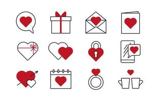 ensemble d'icônes de la Saint-Valentin avec un style d'art en ligne simple vecteur