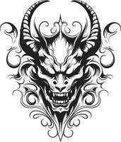 ombragé péché mal tête de diable emblème dans noir art infernal impression tête de diable tatouage vecteur