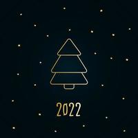 silhouette dorée d'un arbre de Noël avec de la neige sur un fond bleu foncé. joyeux noël et bonne année 2022. illustration vectorielle. vecteur