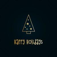 silhouette dorée d'un arbre de noël avec de la neige et des étoiles sur fond bleu foncé. joyeux noël et bonne année 2022. illustration vectorielle. joyeuses fêtes. vecteur