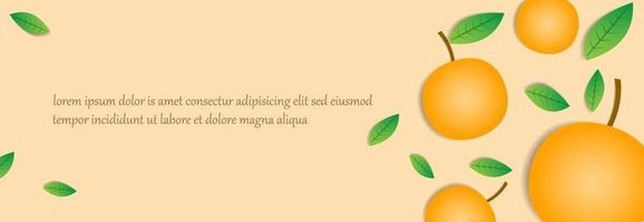 modèle de fond orange avec des fruits orange et des feuilles vertes. conception promotionnelle sous forme de bannières, de cartes de vœux et à des fins de conception graphique. fond moderne simple et unique vecteur