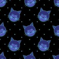 illustration vectorielle de conception de visage d'animal de chat en couleur bleu clair. fond noir. conceptions de motifs sans couture pour papiers peints, arrière-plans, couvertures, papier découpé, autocollants et impressions sur tissu. vecteur
