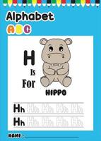 lettre de l'alphabet h avec hippopotame vecteur