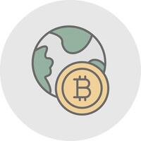 bitcoin monde ligne rempli lumière icône vecteur