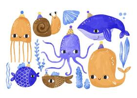 sous-marin monde. ensemble de poisson. enfants collection avec jellyfis vecteur
