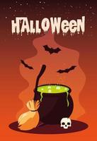 affiche d'halloween avec chaudron et icônes vecteur