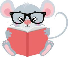 mignonne Souris séance en train de lire une livre vecteur