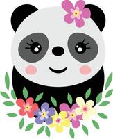 mignonne Panda avec couronne floral sur tête vecteur