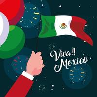 Étiquette viva mexico avec drapeau mexicain vecteur