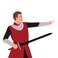 Jeune médiéval guerrier ou Chevalier avec sale blessés visage en portant gros épée. vecteur
